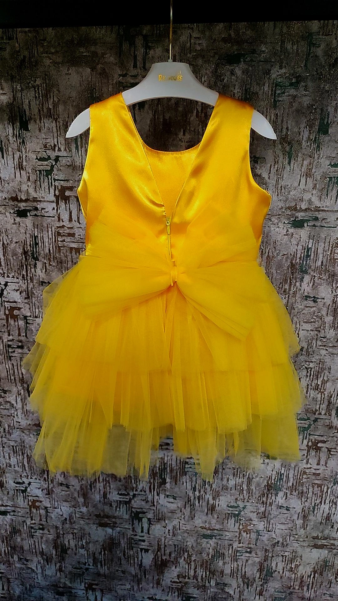 لباس مجلسی کودک (سایز ۲-۳ سال) | ساتن و دامن تور ۳طبقه | قد ۵۵ | پاپیون جداشونده