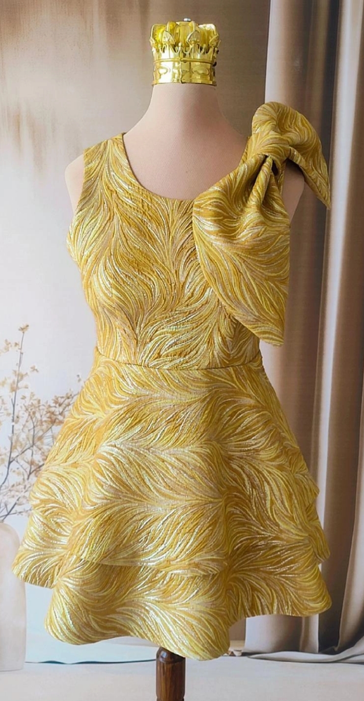 لباس مجلسی دخترانه اسپرت ژاکارد | گرم بالا، پاپیون جداشونده | سایز ۴۰-۴۲ | قد ۸۵